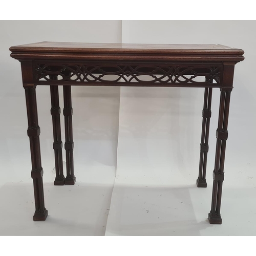 18 - 19th century Chippendale style card table, the rectangular flame mahogany and marquetry inlaid top w... 