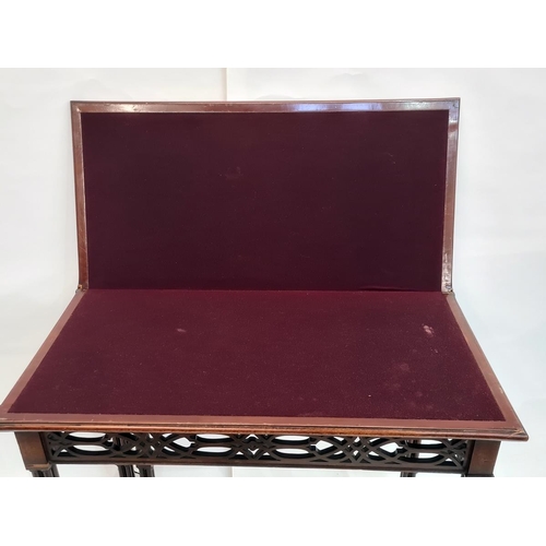 18 - 19th century Chippendale style card table, the rectangular flame mahogany and marquetry inlaid top w... 