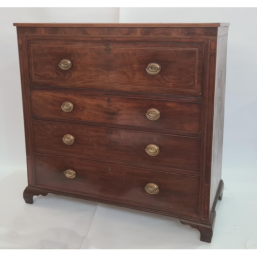 2 - George III mahogany secretaire chest, the pull-out secretaire drawer with fitted interior, shell inl... 