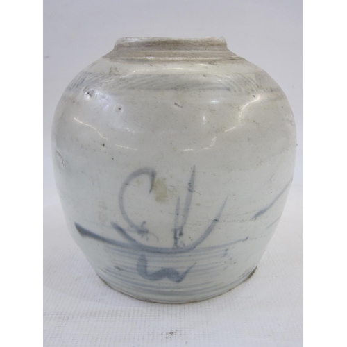 218 - Old Chinese ginger jar with grey/blue lakeside decoration, 16cm high