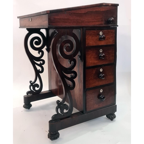 22 - Victorian rosewood Davenport, having sloping lift-up top, fitted two drawers, mother-of-pearl escutc... 