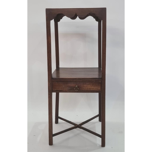 23 - Late 19th/early 20th century mahogany washstand, the square top with recesses for washbowls, shelved... 