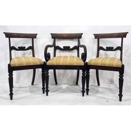 29 - Set of eight (6+2) 19th century mahogany dining chairs with carved bar backs, the carvers with overs... 