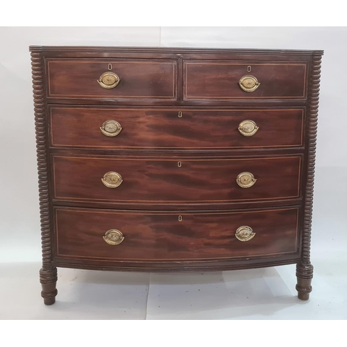 43 - 19th century bowfronted mahogany chest of two short and three long graduated drawers, with brass loo... 