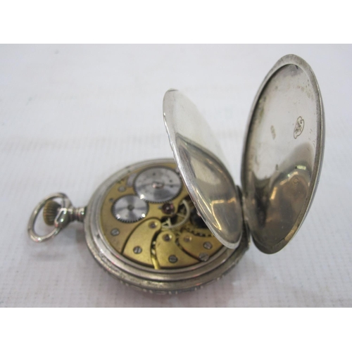 488 - 800 standard silver full hunter pocket watch the enamel dial inscribed Chronometre PWC, with roman n... 