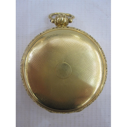 497 - George IV 18ct gold open faced pocket watch, the engine turned dial with roman numerals within a flo... 