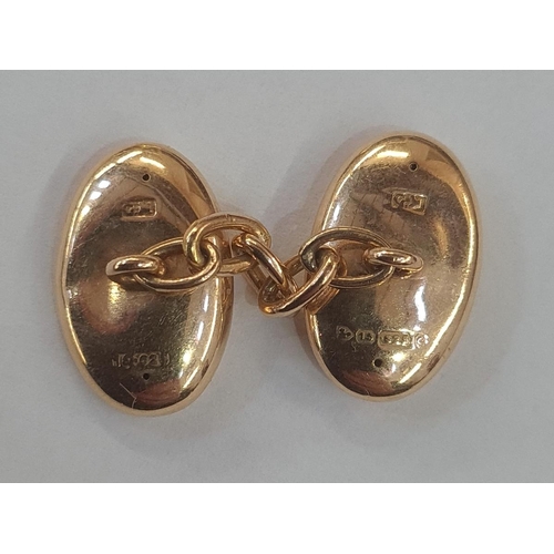 513 - Pair of 15ct gold chain and oval button cufflinks, monogrammed, 7.6g approx (slight damage)