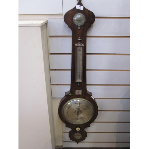 53 - 19th century mahogany wheel barometer/thermometer and humidity gauge, 97.5cm