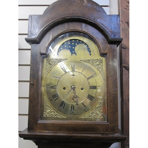 54 - 19th century longcase clock, the arched top with moonphase and striking eight-day movement, brass ch... 