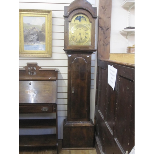 54 - 19th century longcase clock, the arched top with moonphase and striking eight-day movement, brass ch... 