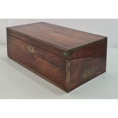 57 - 19th century rosewood, brass-bound writing slope with campaign-style brass handles