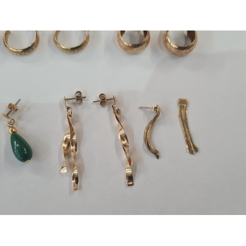 601 - Quantity of 9ct gold and other hoop drop and pendant earrings and a 9ct gold St Christopher pendant,... 