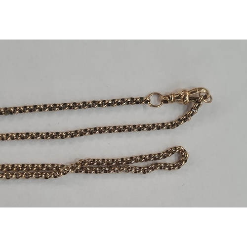 610 - 9ct gold fine belcher link chain with bolt ring clasp, 10.7g approx