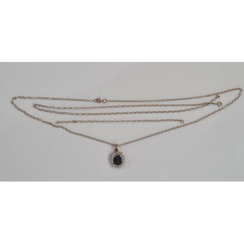 616 - 9ct gold, blue and white paste stone pendant on fine 9ct gold belcher link chain, chain approx 2g an... 