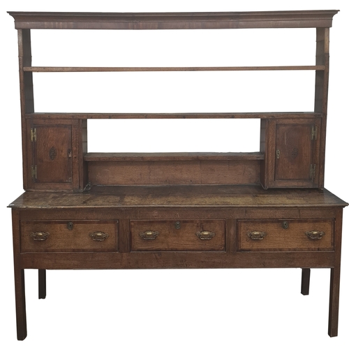 6 - 19th century North Country oak and mahogany banded dresser, the cavetto moulded cornice above open s... 