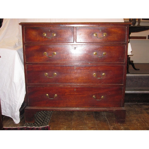 31 - George III oak chest of two short and three long graduated drawers, with cockbead borders, brass swa... 