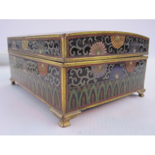 201 - Cloisonne box, rectangular with slightly domed hinged lid, decorated with a phoenix within lappet bo... 