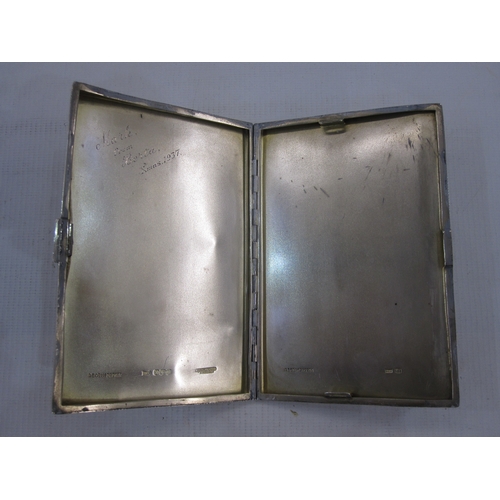 314 - A 1930s Walker and Hall silver cigarette case, rectangular, engine turned decoration, engraved to th... 