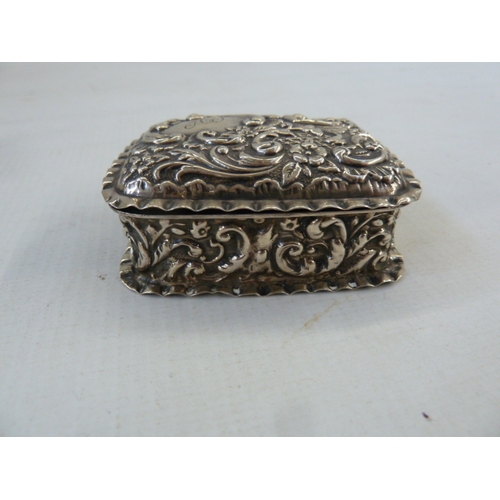 411 - Early 20th century silver snuff box of rococo design, initialled AJ ,Chester 1900, E J Trevitt & Son... 