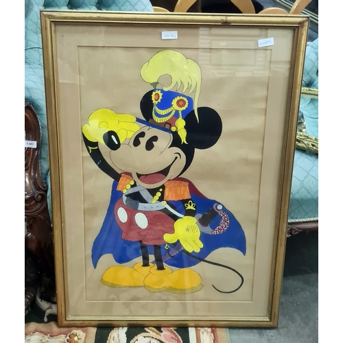 290a - 20th Century school, Mickey Mouse, gouache, together with a mirror