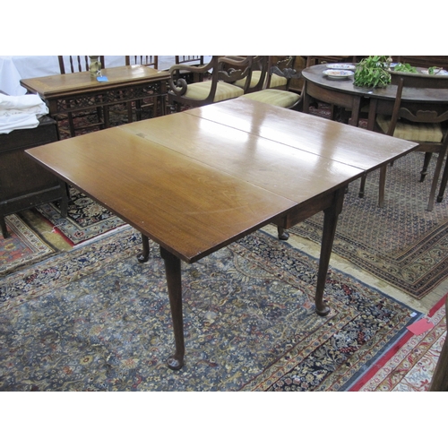 49 - Antique mahogany drop-leaf rectangular dining table, on turned support and  pad feet