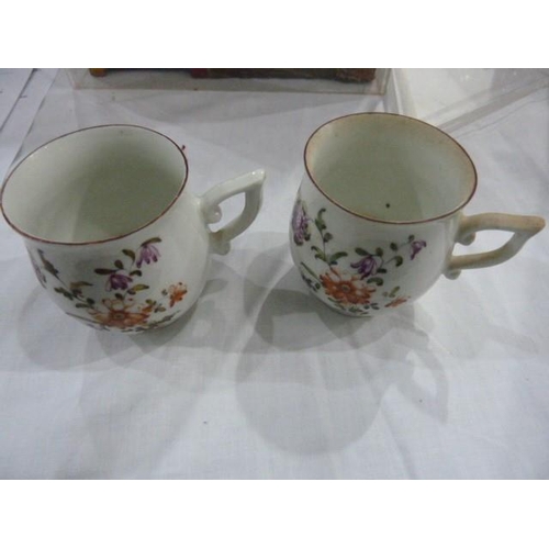 10 - 18th century English porcelain teapot, floral spray and butterfly decorated (lid missing) and a set ... 