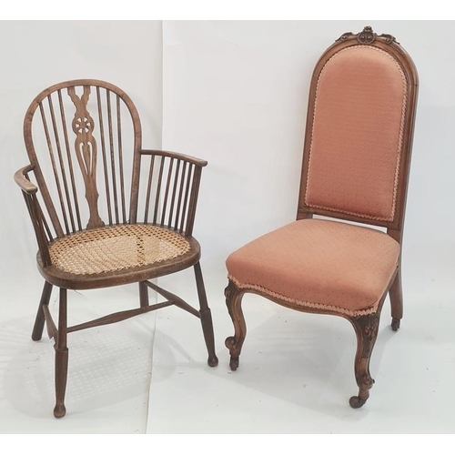 1032 - Late Victorian chair with carved top rail, upholstered seat and back, cabriole legs terminating to b... 