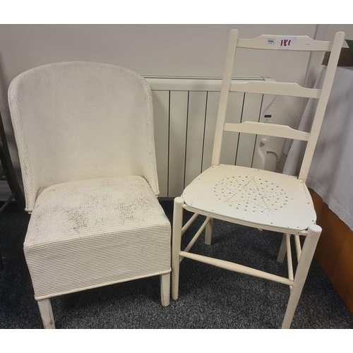 1049 - White painted chair with pierced seat and one further white chair (2)