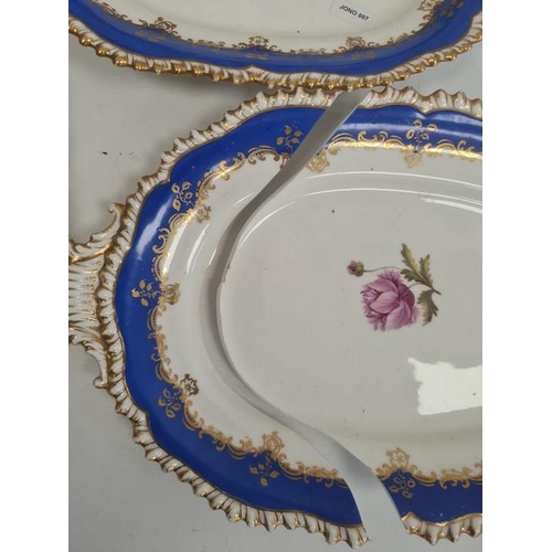 11 - 19th century china dessert set, all with gilt gadroon borders, blue and gilt foliate borders, painte... 