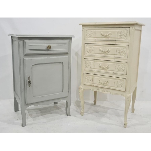 1137 - Cream painted chest of four drawers, on cabriole legs and a grey painted cupboard with single drawer... 