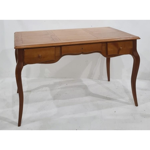 1150 - Modern cherrywood desk with three drawers, on cabriole legs, 129W x 70D x x76H cm