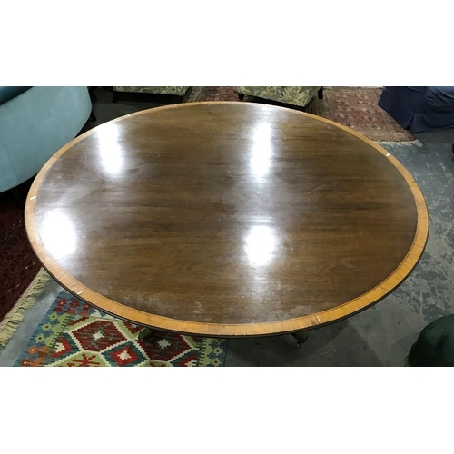 1224 - 20th century mahogany and banded circular dining table on single pedestal, 170cm diameter