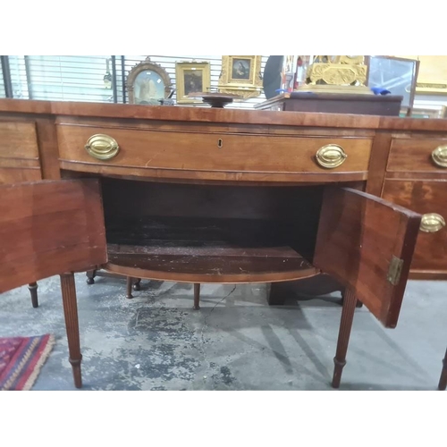 1270 - 19th century mahogany breakfront sideboard with assorted drawers and cupboard doors, on turned and r... 