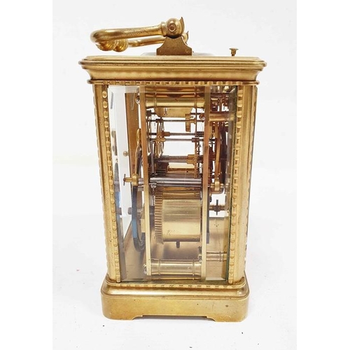 1334 - Brass and glass carriage clock with Roman numerals to the dial, in carry case