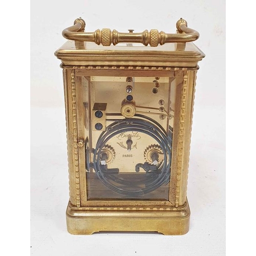 1334 - Brass and glass carriage clock with Roman numerals to the dial, in carry case