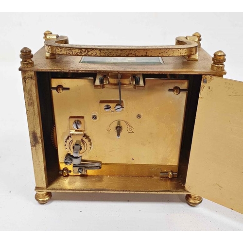 1335 - Brass and glass carriage clock of squat form, with Roman numerals to the dial, in carry case