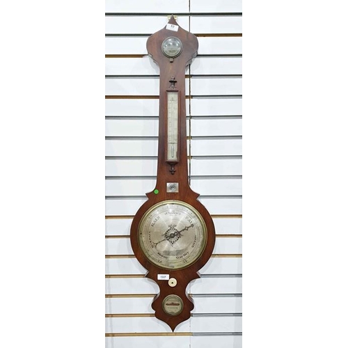 1337 - 19th century mahogany wheel barometer/thermometer and humidity gauge, 97.5cm