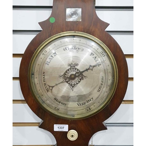 1337 - 19th century mahogany wheel barometer/thermometer and humidity gauge, 97.5cm