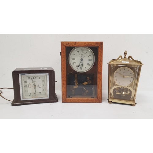 1338 - Early 20th century alarm clock in chrome case, modified and mounted in glazed wooden case to activat... 