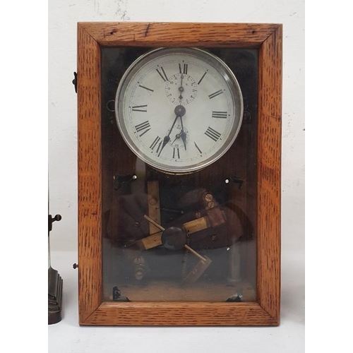 1338 - Early 20th century alarm clock in chrome case, modified and mounted in glazed wooden case to activat... 