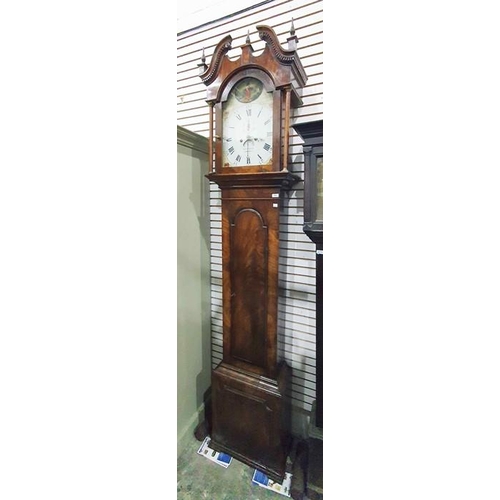 1340 - Late 18th century mahogany longcase clock with swan-neck pediment above the painted dial, marked Lew... 