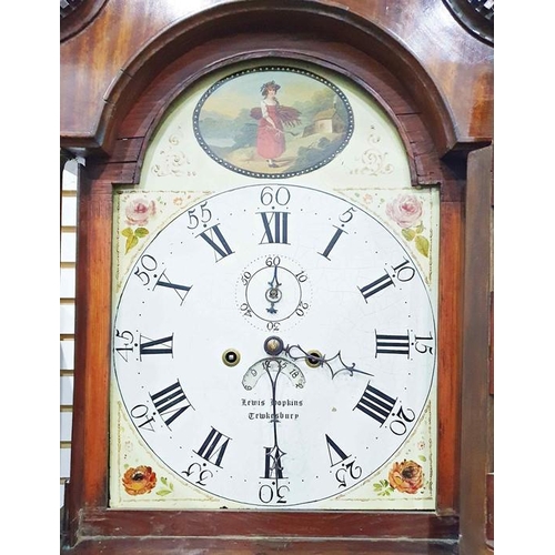 1340 - Late 18th century mahogany longcase clock with swan-neck pediment above the painted dial, marked Lew... 