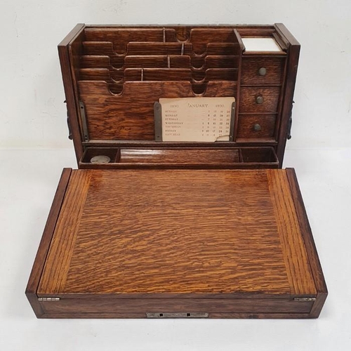 1352 - Early 20th century oak stationery box opening to reveal compartments for letters, stationery, etc