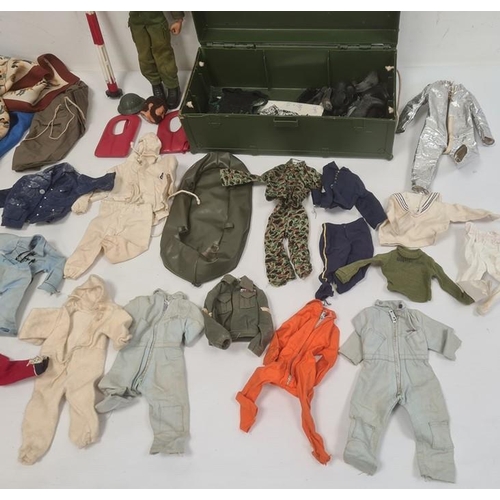 136 - Action Man (damaged), quantity Action Man outfits including astronaut and accessories including skis... 