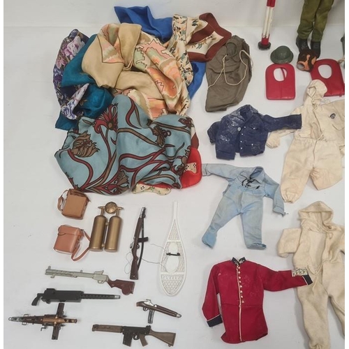 136 - Action Man (damaged), quantity Action Man outfits including astronaut and accessories including skis... 