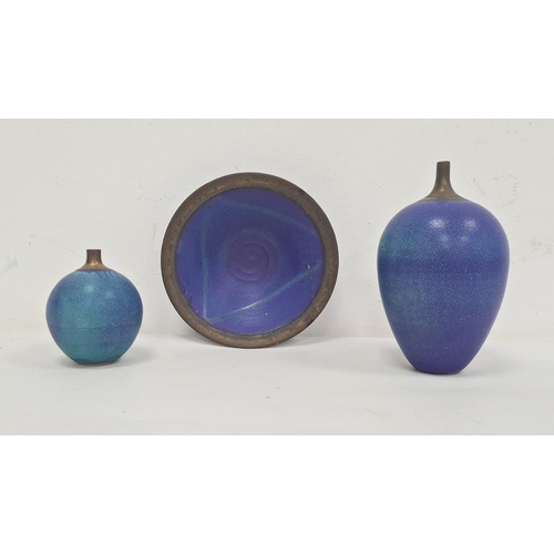 17 - Simon Rich three studio pottery raku fired pieces including two vases, 19cm and 10cm high approx and... 