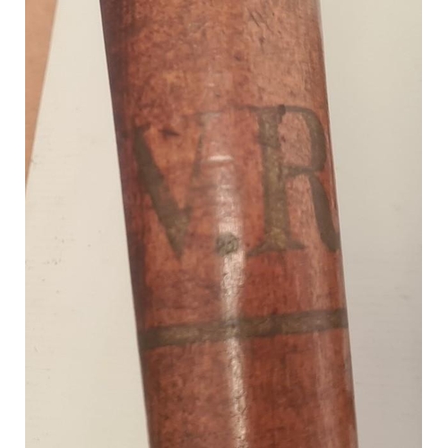 171 - Victorian truncheon, no.3069, another vintage truncheon, a small wooden club and three riding crops