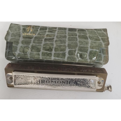 208 - Collection of seven assorted harmonicas including three Hohner Super Chromonica (all boxed), a Hohne... 