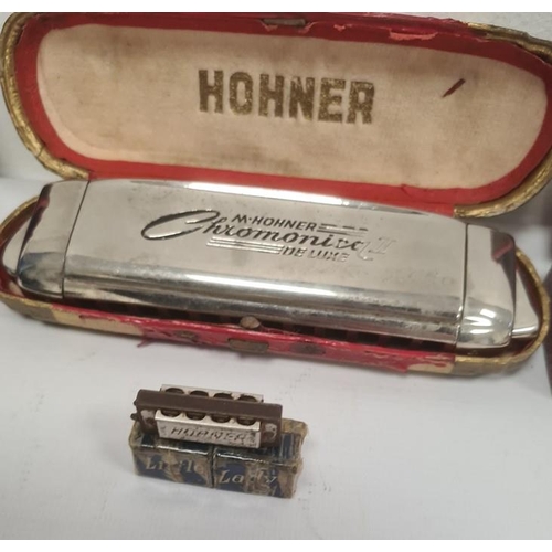 208 - Collection of seven assorted harmonicas including three Hohner Super Chromonica (all boxed), a Hohne... 