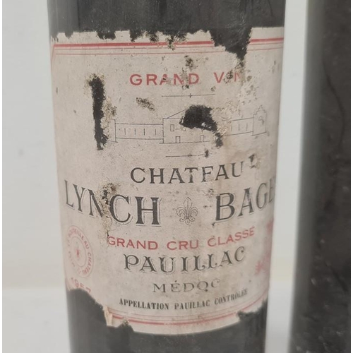 252 - 1957 Chateau Lynch Bages (label damaged) and a bottle of Lascases Leoville (label missing) (2) (Prov... 